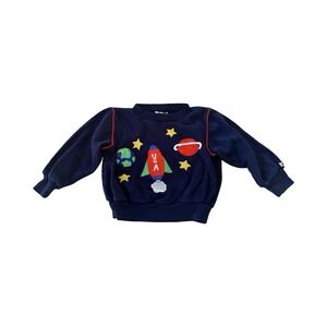 Vintage Joggles Kids 4T Space Rocket Applique Navy Crewneck Sweatshirt